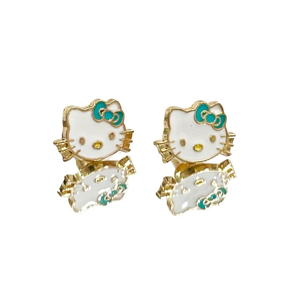 HELLO KITTY Green-Blue Bow Necklace & Earrings Set with Gift Box/Bag NWOT - Picture 6 of 10